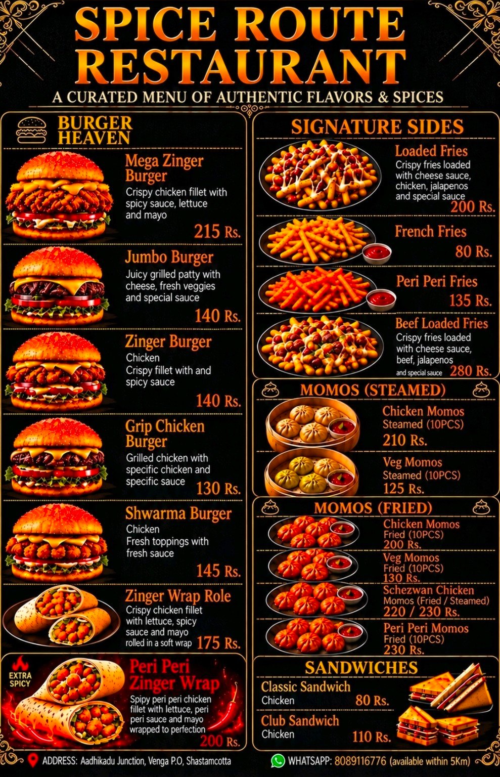 Spice Route Cafe menu page